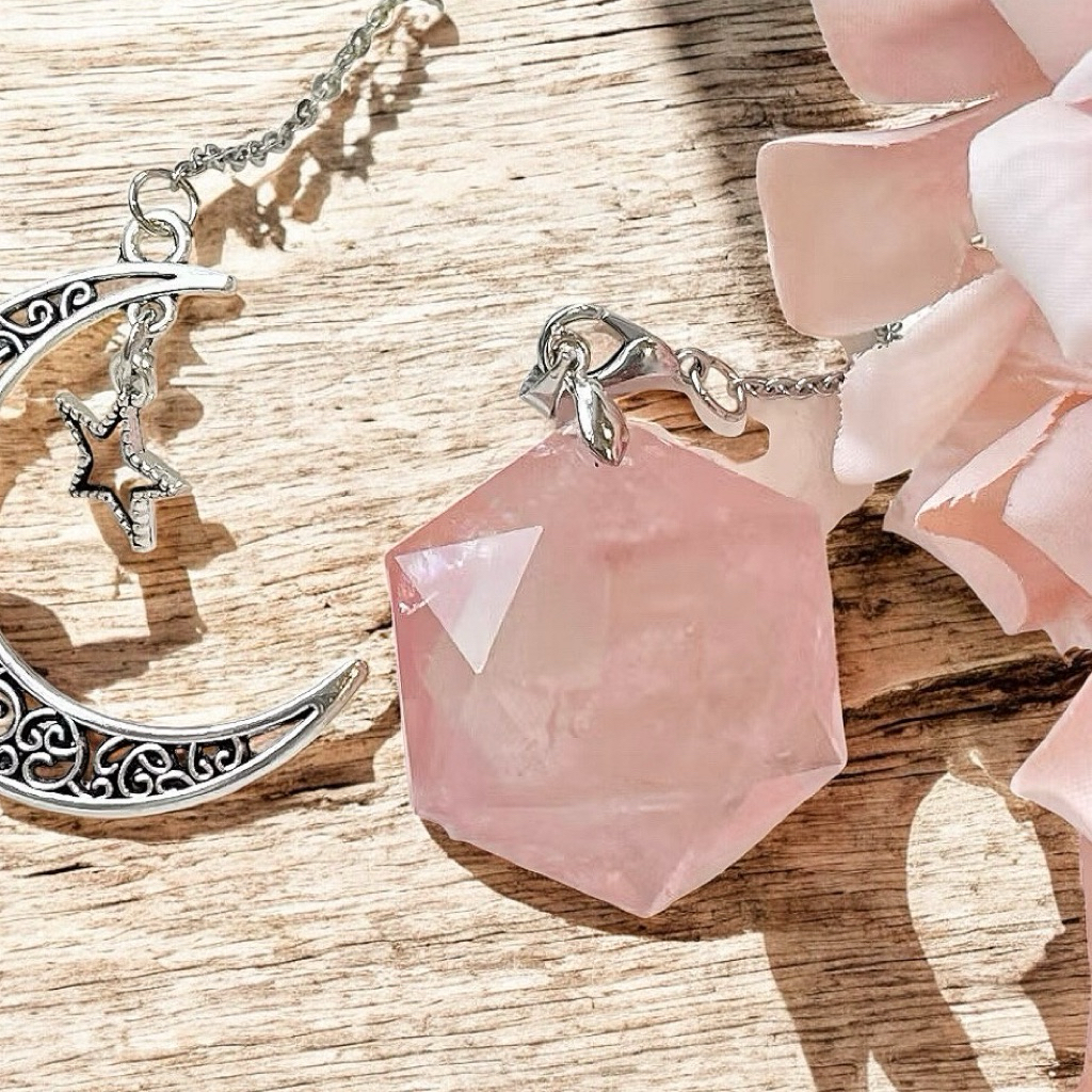 👑 粉晶 六芒星 靈擺 項鍊 粉水晶 大衛之星 水晶吊墜 Rose Quartz 沃格爾水晶 水晶靈擺